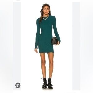 NWT Monrow Brushed Thermal Teal Long Sleeve Mock Neck Mini Dress